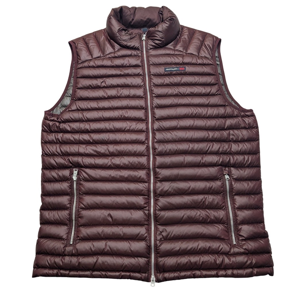 Abercrombie & Fitch Puffer Vest Mens Large Burgundy Maroon Down Filled Quilted